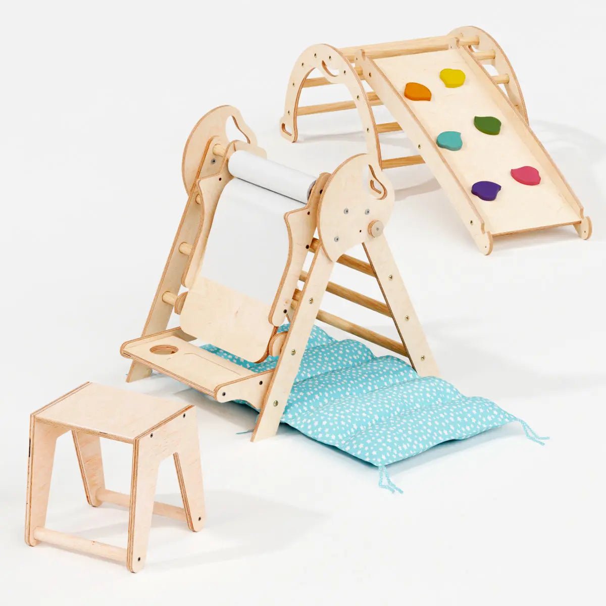 Goodevas 4in1 Montessori Climbing Set for Toddlers Pikler Triangle Arch Slide Board and Cushion Ages 1 to 3 - Everetts Place Boutique - 