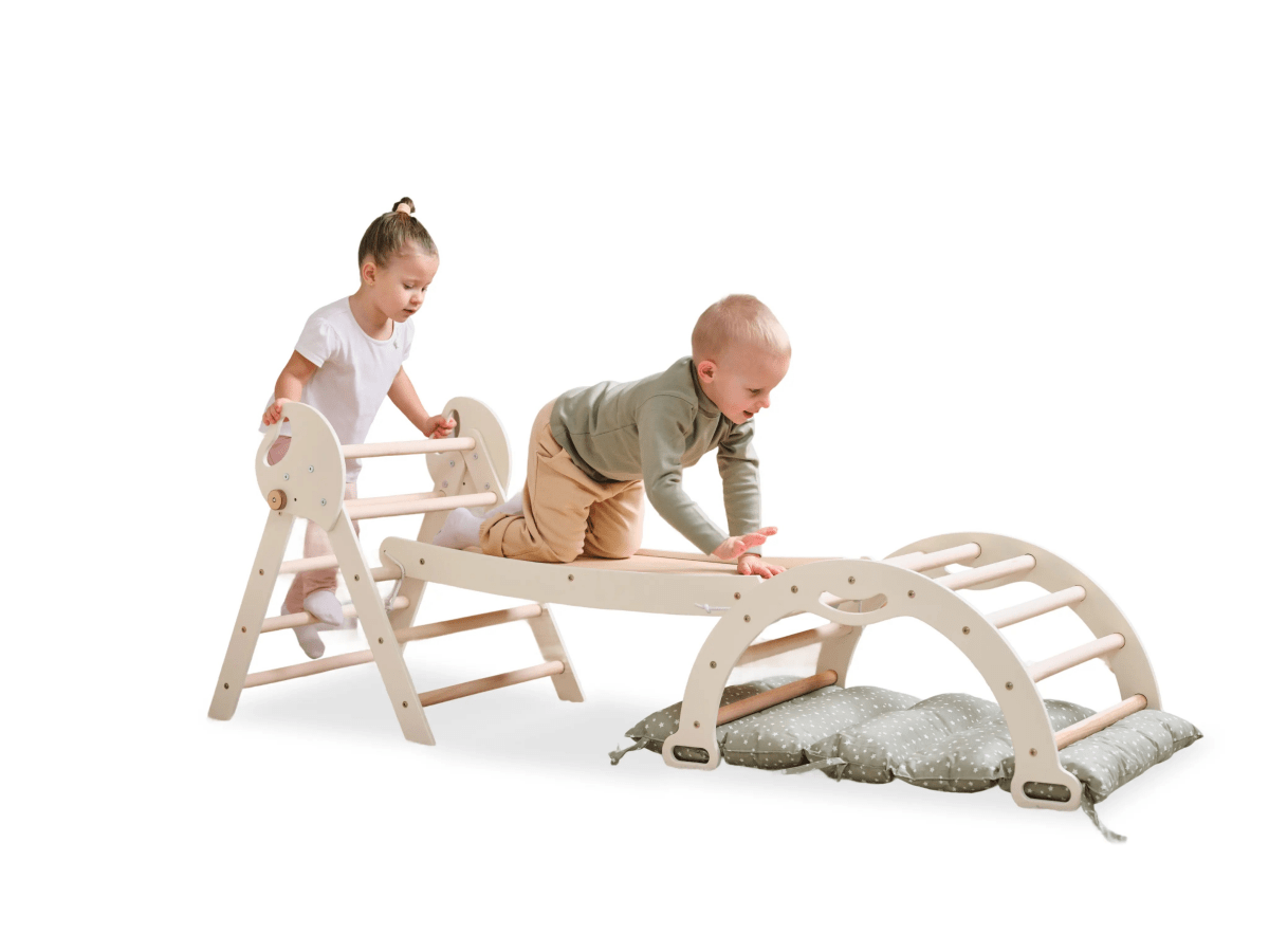 Goodevas 4in1 Montessori Climbing Set for Toddlers Pikler Triangle Arch Slide Board and Cushion Ages 1 to 3 - Everetts Place Boutique - 
