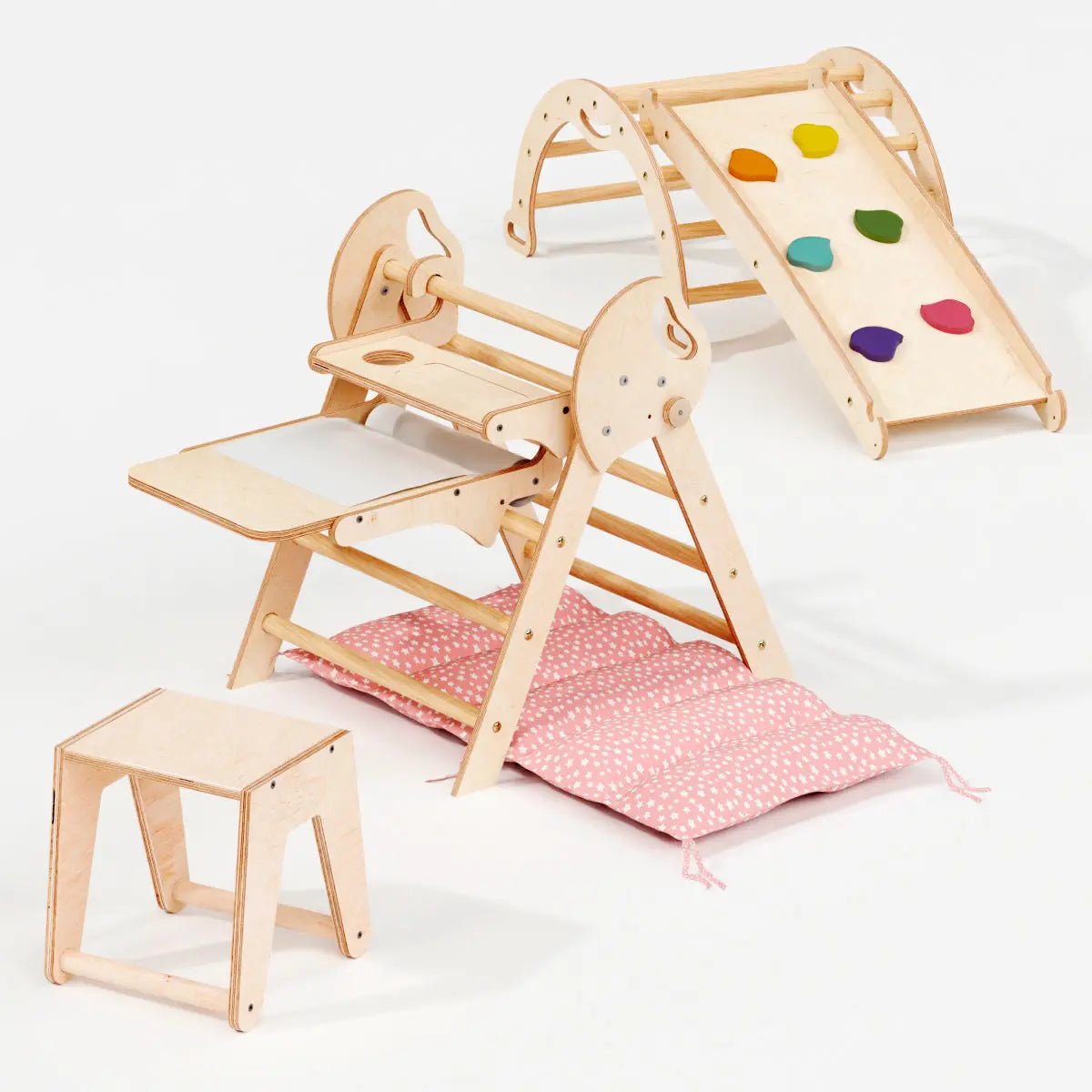 Goodevas 4in1 Montessori Climbing Set for Toddlers Pikler Triangle Arch Slide Board and Cushion Ages 1 to 3 - Everetts Place Boutique - 