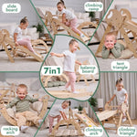 Goodevas 4in1 Montessori Climbing Set: Pikler Triangle, Arch, Slide Board, and Cushion for Toddlers (1–3 Years) - 