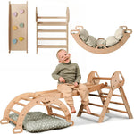 Goodevas 4in1 Montessori Climbing Set: Pikler Triangle, Arch, Slide Board, and Cushion for Toddlers (1–3 Years) - 