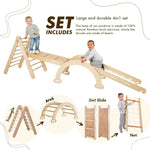 Goodevas 4in1 Montessori Climbing Set Triangle Ladder Arch Rocker Slide Board Ramp Climbing Net Beige - Everetts Place Boutique - 