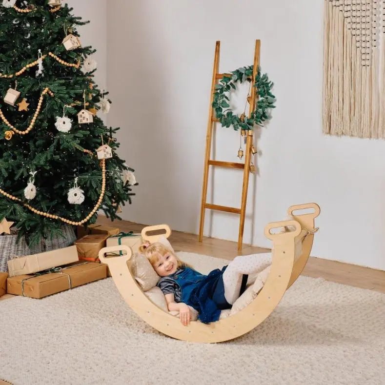 Goodevas 4in1 Montessori Climbing Set Triangle Ladder Climbing Arch Slide Board and Cushion Beige - Everetts Place Boutique - 