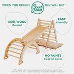 Goodevas 4in1 Montessori Climbing Set: Triangle Ladder + Climbing Arch + Slide Board & Cushion – Beige - 