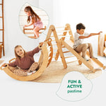 Goodevas 4in1 Montessori Climbing Set: Triangle Ladder + Climbing Arch + Slide Board & Cushion – Beige - 