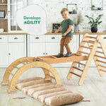 Goodevas 4in1 Montessori Climbing Set: Triangle Ladder + Climbing Arch + Slide Board & Cushion – Beige - 