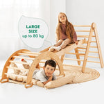 Goodevas 4in1 Montessori Climbing Set: Triangle Ladder + Climbing Arch + Slide Board & Cushion – Beige - 