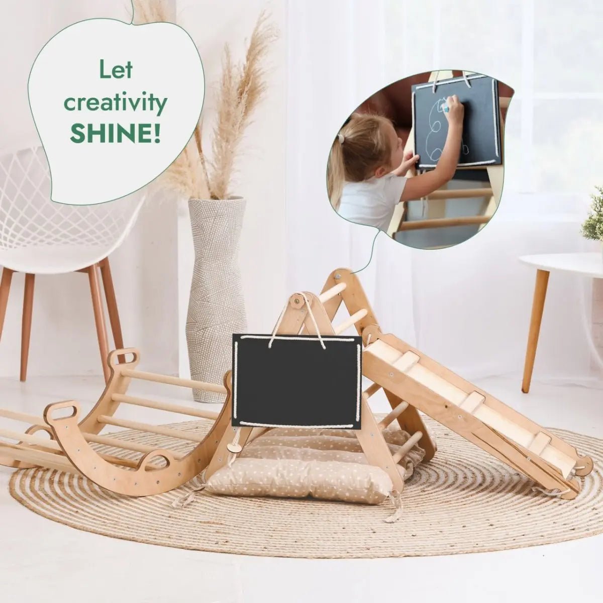 Goodevas 4in1 Montessori Climbing Set Triangle Ladder Climbing Arch Slide Board Cushion for Toddlers Ages 1 to 3 - Everetts Place Boutique - 