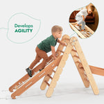 Goodevas 4in1 Montessori Climbing Set: Triangle Ladder + Climbing Arch + Slide Board + Net – Beige - 