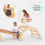 Goodevas 4in1 Montessori Climbing Set: Triangle Ladder + Climbing Arch + Slide Board + Net – Beige - 