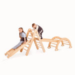 Goodevas 4in1 Montessori Climbing Set: Triangle Ladder + Climbing Arch + Slide Board + Net – Beige - 