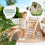 Goodevas 4in1 Montessori Climbing Set: Triangle Ladder + Climbing Arch + Slide Board + Net – Beige - 