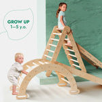 Goodevas 4in1 Montessori Climbing Set: Triangle Ladder + Climbing Arch + Slide Board + Net – Beige - 