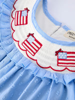 Rylee Faith Designs 4th of July American Flag Girls Dress Ruffle Collar Scallop Hem