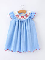 Rylee Faith Designs 4th of July American Flag Girls Dress Ruffle Collar Scallop Hem