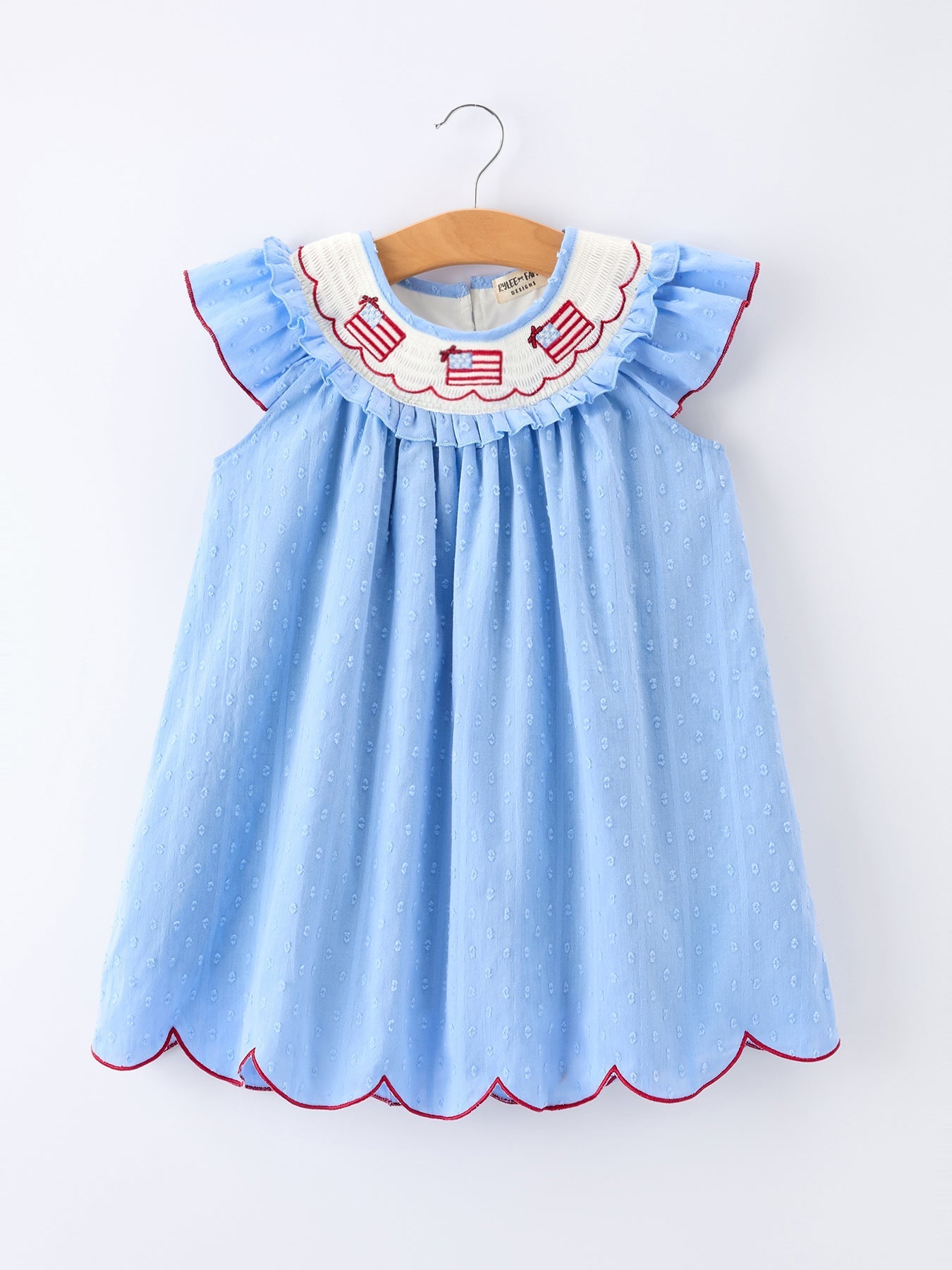 Rylee Faith Designs 4th of July American Flag Girls Dress Ruffle Collar Scallop Hem