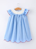 Rylee Faith Designs 4th of July American Flag Girls Dress Ruffle Collar Scallop Hem
