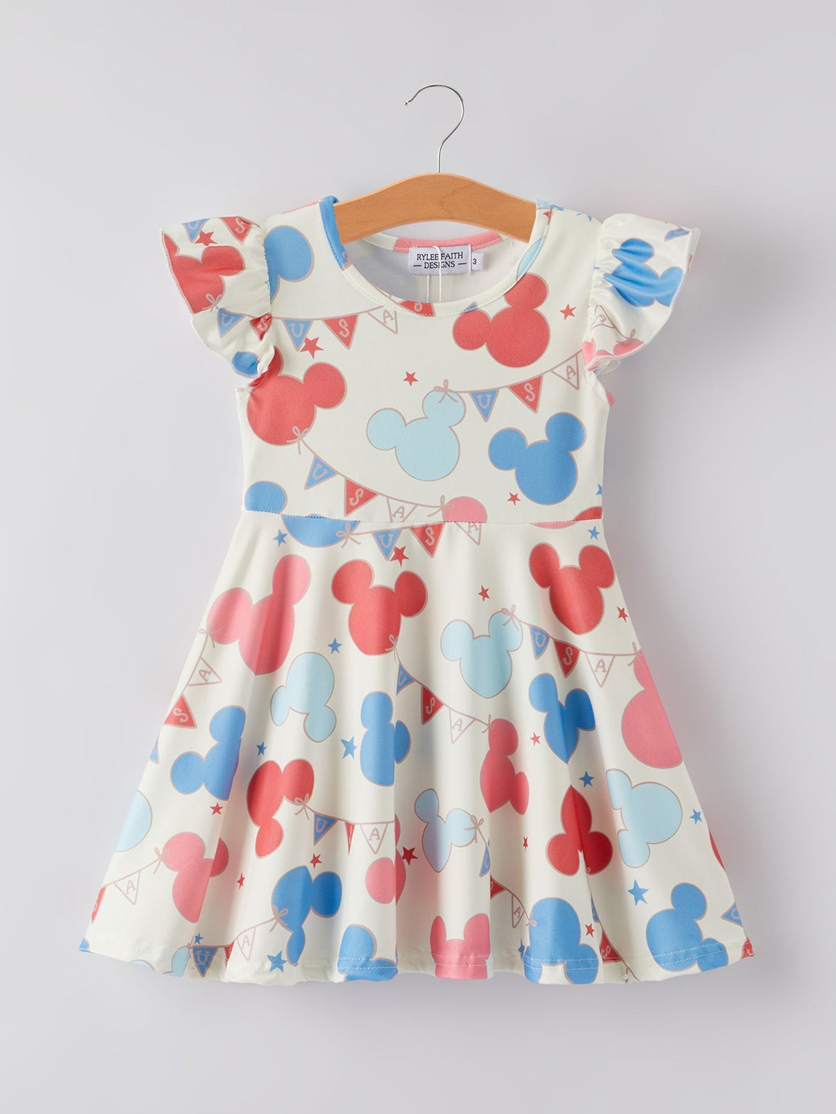 Rylee Faith Designs 4th of july Cartoon Flag Print Girls Dress