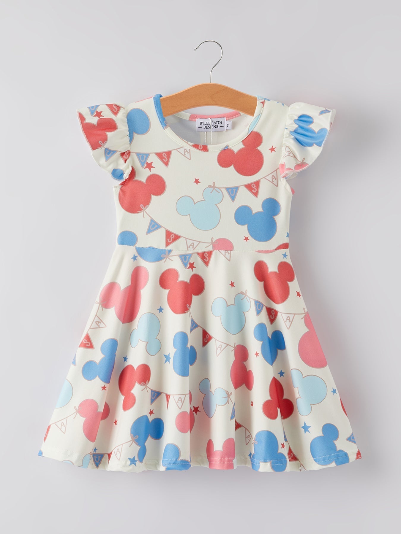 Rylee Faith Designs 4th of july Cartoon Flag Print Girls Dress