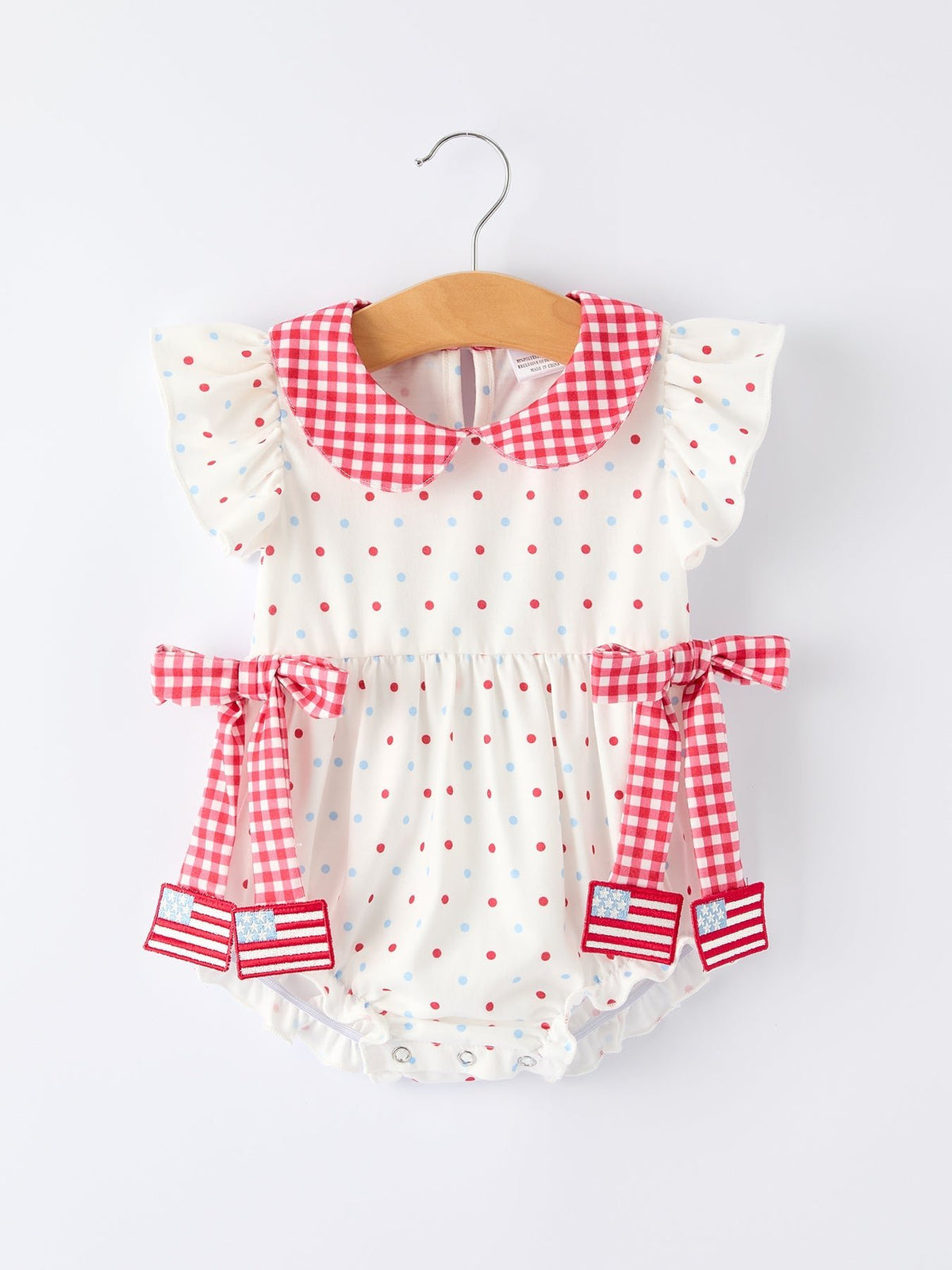 Rylee Faith Designs 4th of July Dot Girls Romper Bow Ruffle Peter Pan CollarEveretts Place