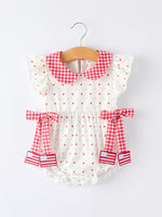 Rylee Faith Designs 4th of July Dot Girls Romper Bow Ruffle Peter Pan CollarEveretts Place