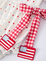 Rylee Faith Designs 4th of July Dot Girls Romper Bow Ruffle Peter Pan CollarEveretts Place