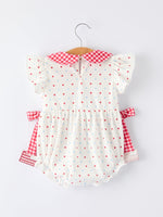 Rylee Faith Designs 4th of July Dot Girls Romper Bow Ruffle Peter Pan CollarEveretts Place