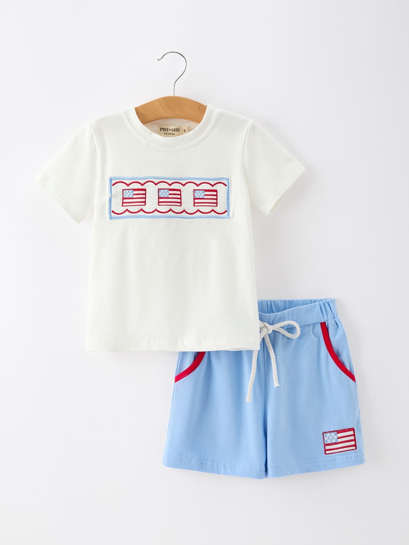 Rylee Faith Designs 4th of July Flag Boys Set Short Sleeve Top Shorts