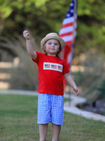 Rylee Faith Designs 4th of july Flag Embroidery Smocking Boys SetEveretts Place