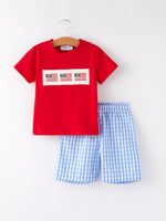 Rylee Faith Designs 4th of july Flag Embroidery Smocking Boys SetEveretts Place