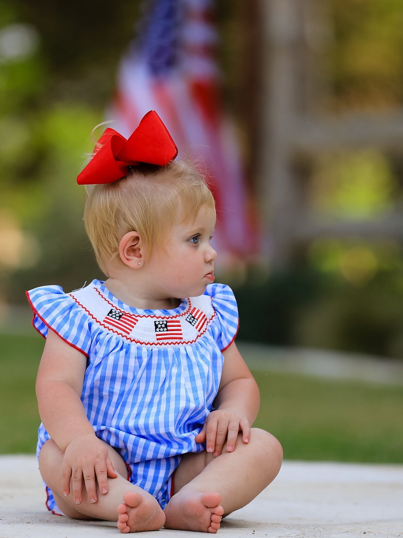 Rylee Faith Designs 4th of july Flag Embroidery Smocking Girls RomperEveretts Place