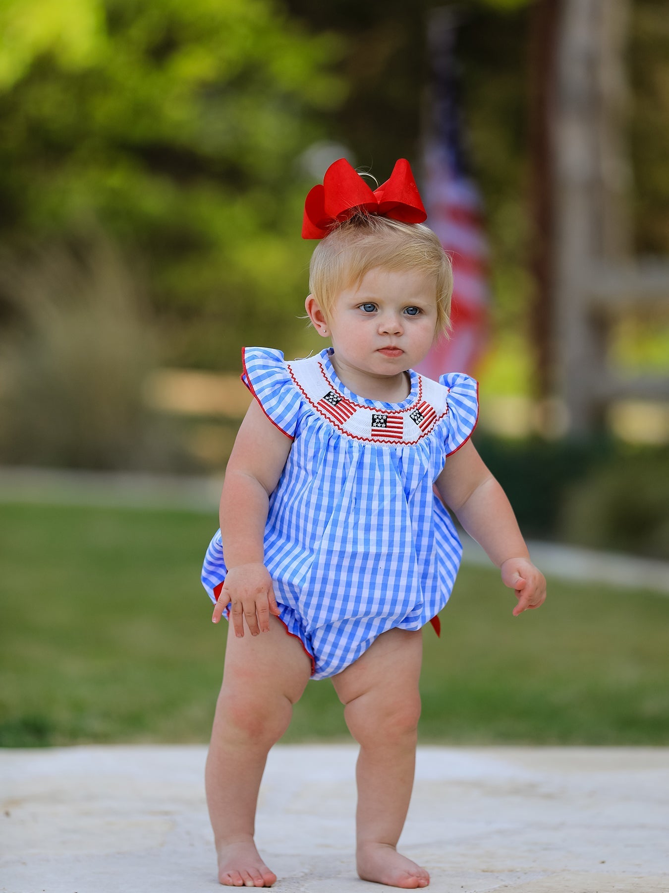 Rylee Faith Designs 4th of july Flag Embroidery Smocking Girls RomperEveretts Place
