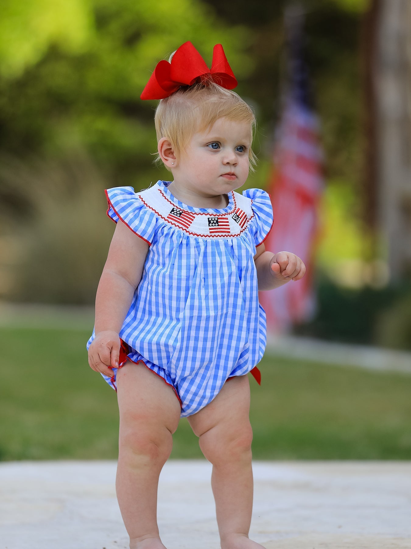 Rylee Faith Designs 4th of july Flag Embroidery Smocking Girls RomperEveretts Place