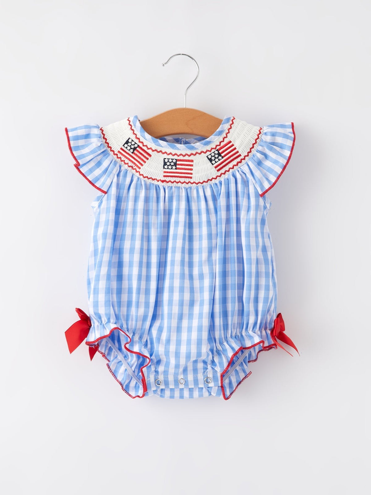 Rylee Faith Designs 4th of july Flag Embroidery Smocking Girls RomperEveretts Place