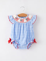 Rylee Faith Designs 4th of july Flag Embroidery Smocking Girls RomperEveretts Place