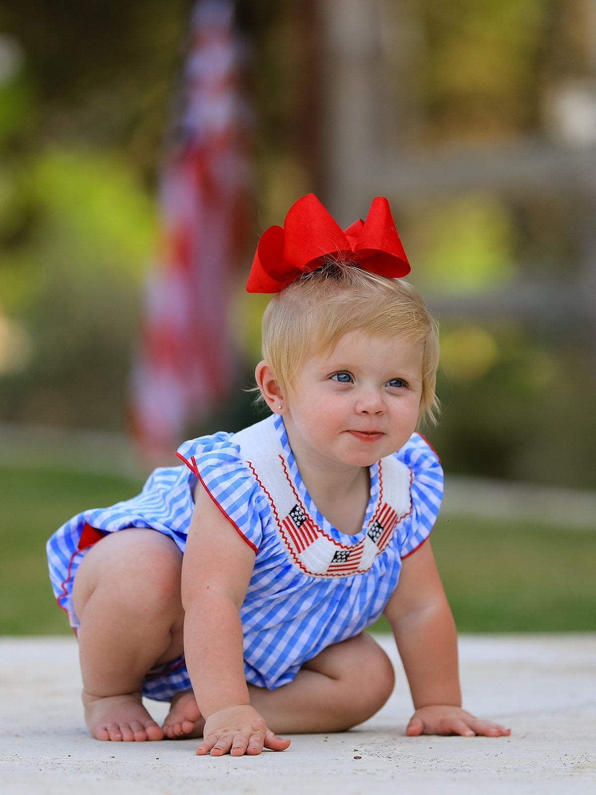 4th of july Flag Embroidery Smocking Girls Romper - Baby & Toddler Clothing, Red, Child, Toddler, Pink | Everetts Place