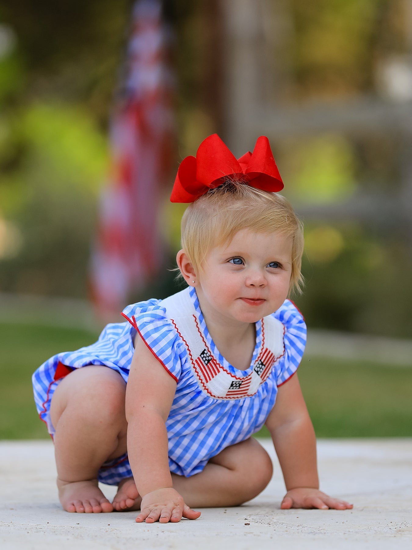 4th of july Flag Embroidery Smocking Girls Romper - Baby & Toddler Clothing, Red, Child, Toddler, Pink | Everetts Place