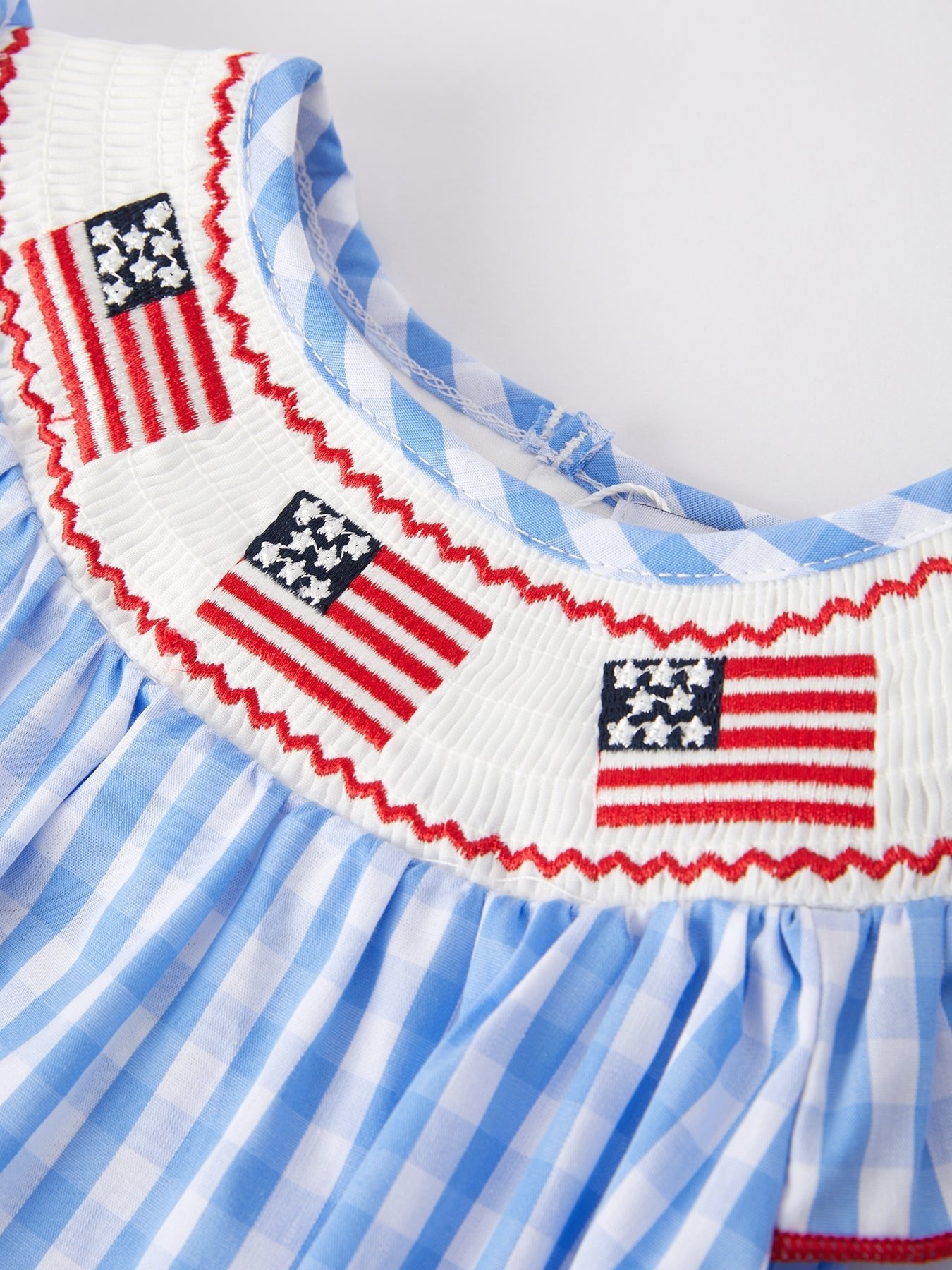 Rylee Faith Designs 4th of july Flag Embroidery Smocking Girls RomperEveretts Place