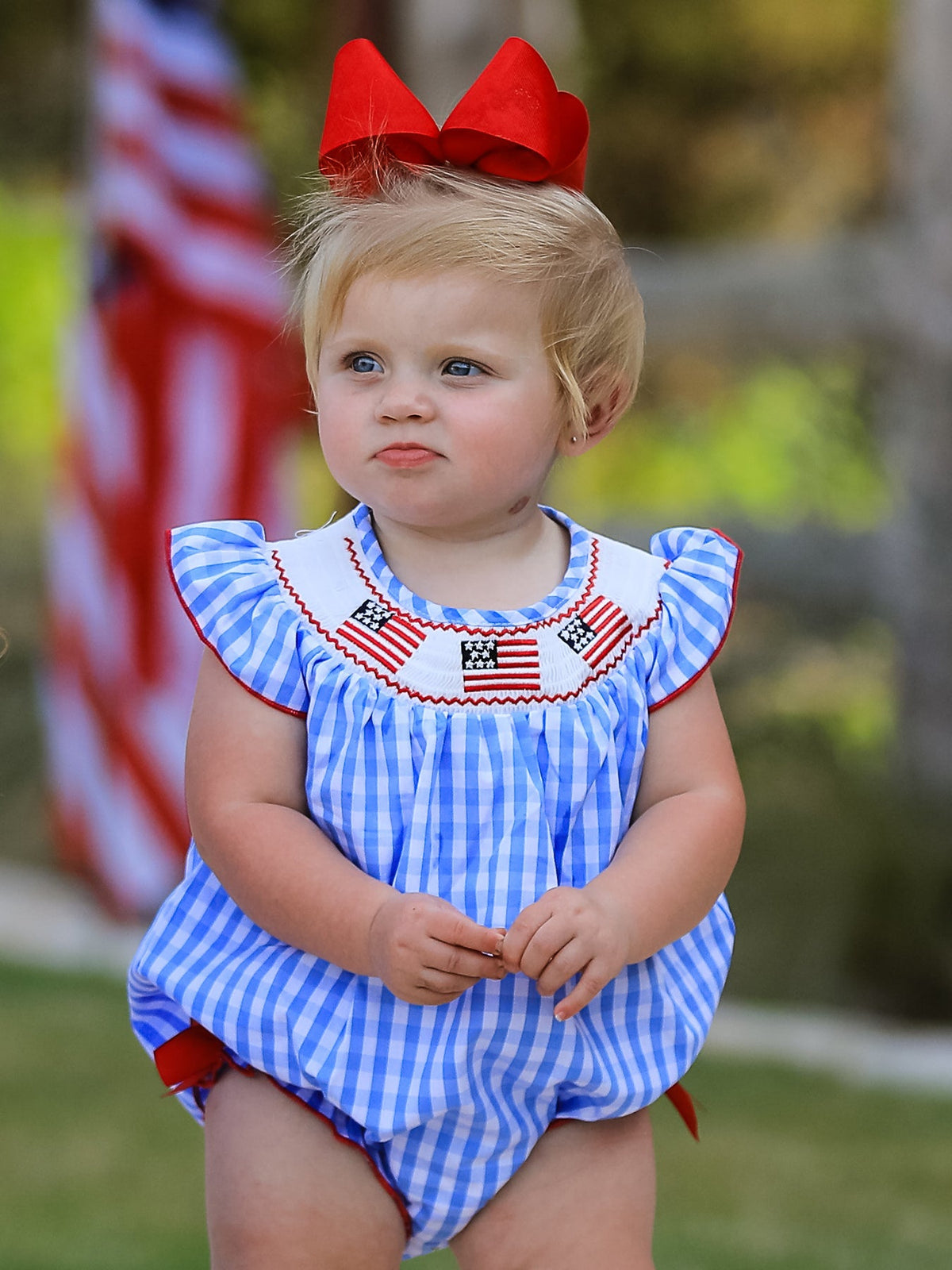 Rylee Faith Designs 4th of july Flag Embroidery Smocking Girls RomperEveretts Place