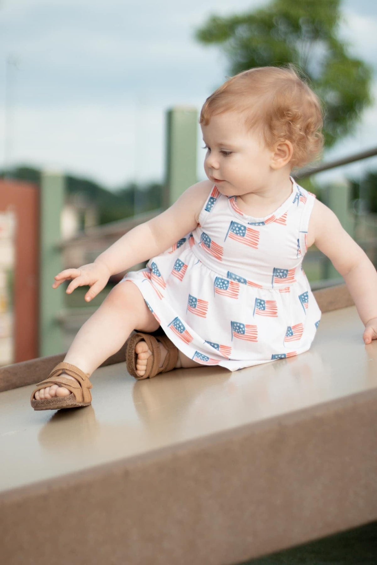 Little Joy Co. 4th of July Flag Print Bamboo Peplum Top & Bike Shorts