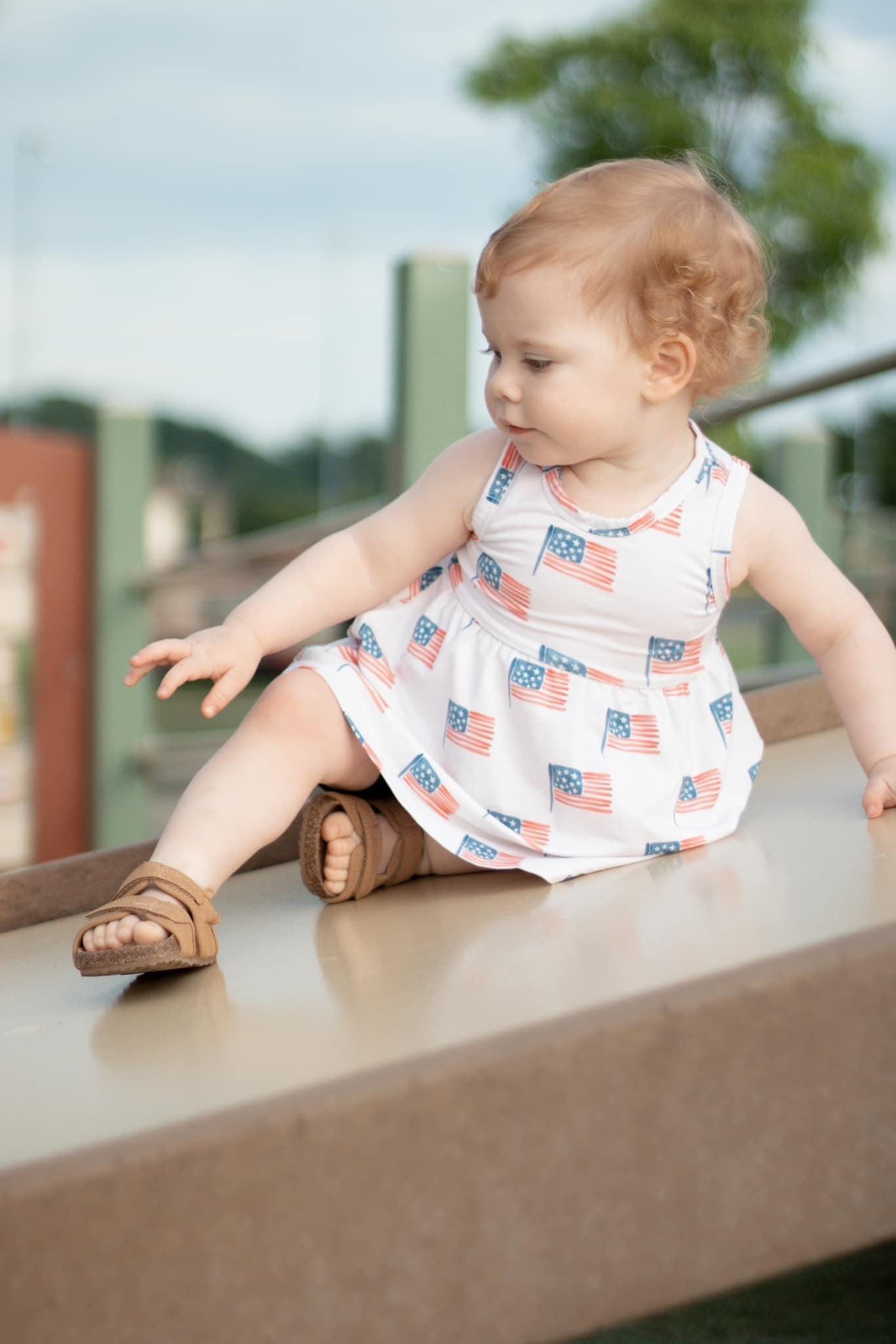 Little Joy Co. 4th of July Flag Print Bamboo Peplum Top & Bike Shorts