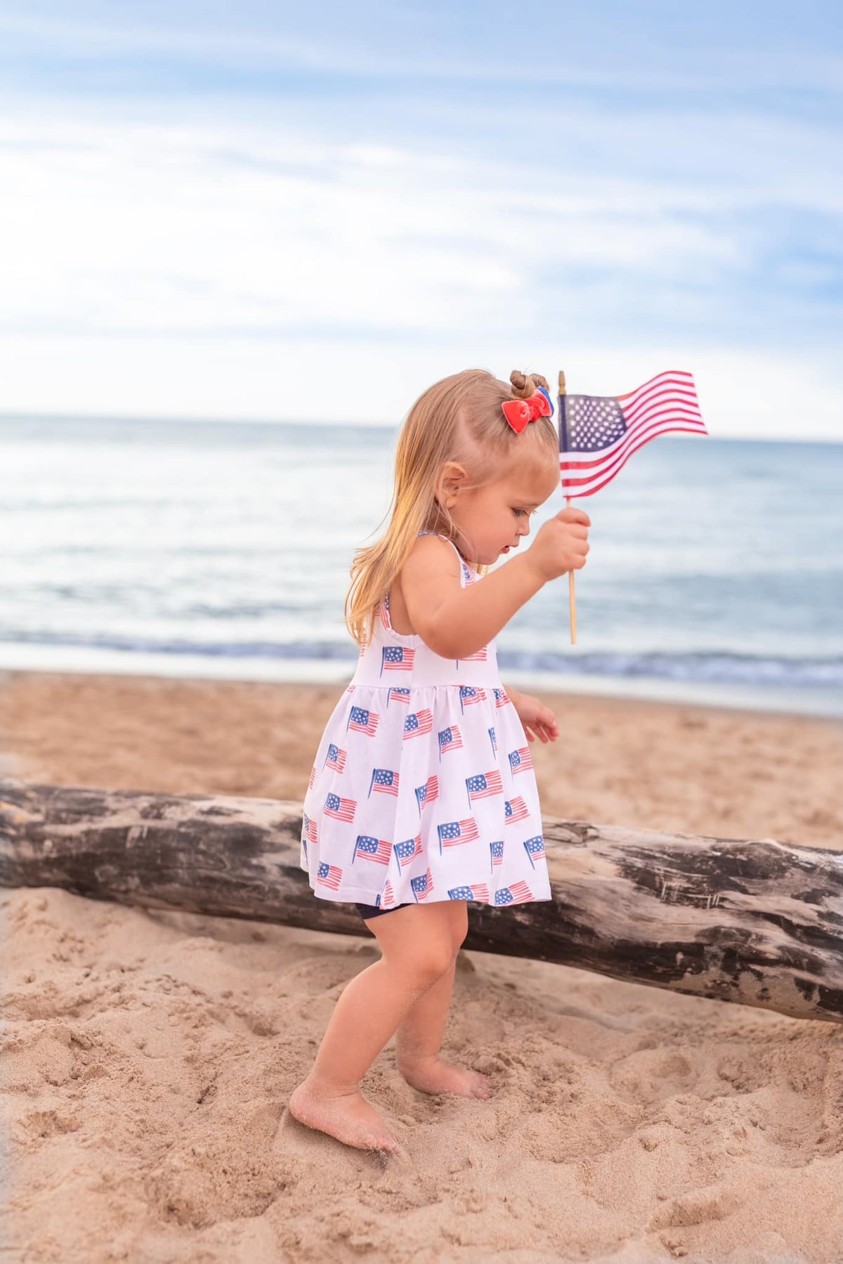 Little Joy Co. 4th of July Flag Print Bamboo Peplum Top & Bike Shorts