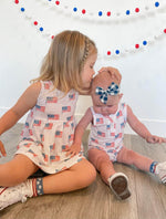 Little Joy Co. 4th of July Flag Print Bamboo Peplum Top & Bike Shorts