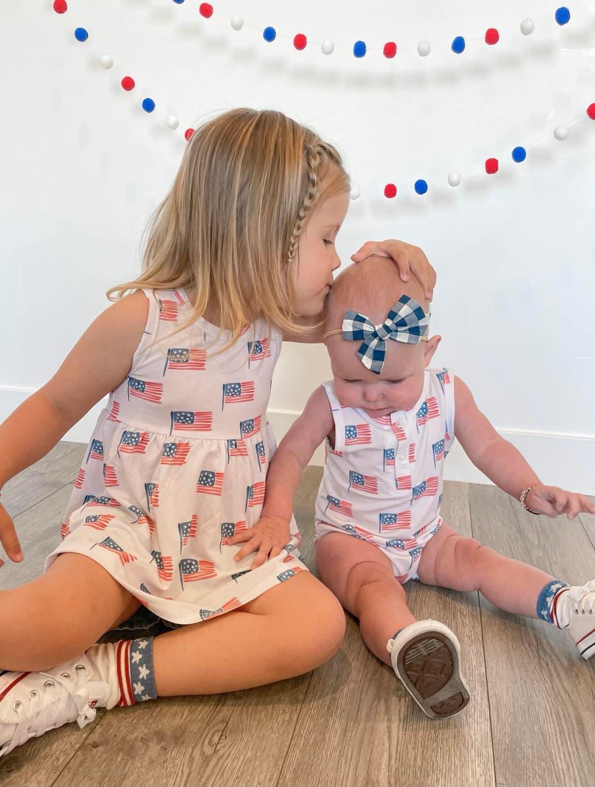 Little Joy Co. 4th of July Flag Print Bamboo Peplum Top & Bike Shorts
