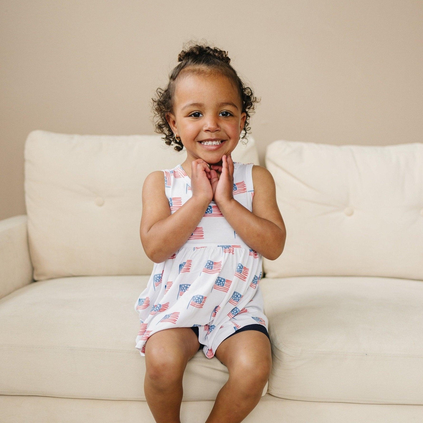 Little Joy Co. 4th of July Flag Print Bamboo Peplum Top & Bike Shorts