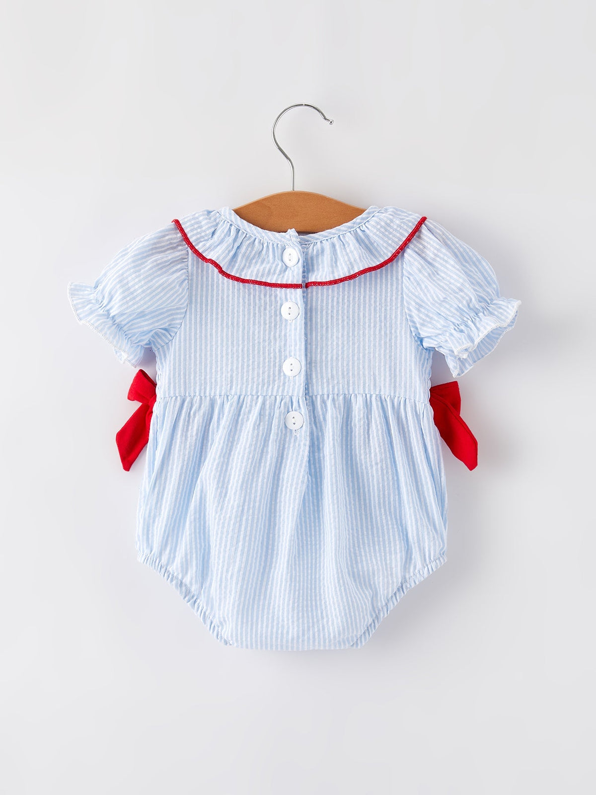 Rylee Faith Designs 4th of july Girls' Smocking Star Embroidered Romper