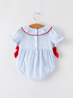 Rylee Faith Designs 4th of july Girls' Smocking Star Embroidered Romper