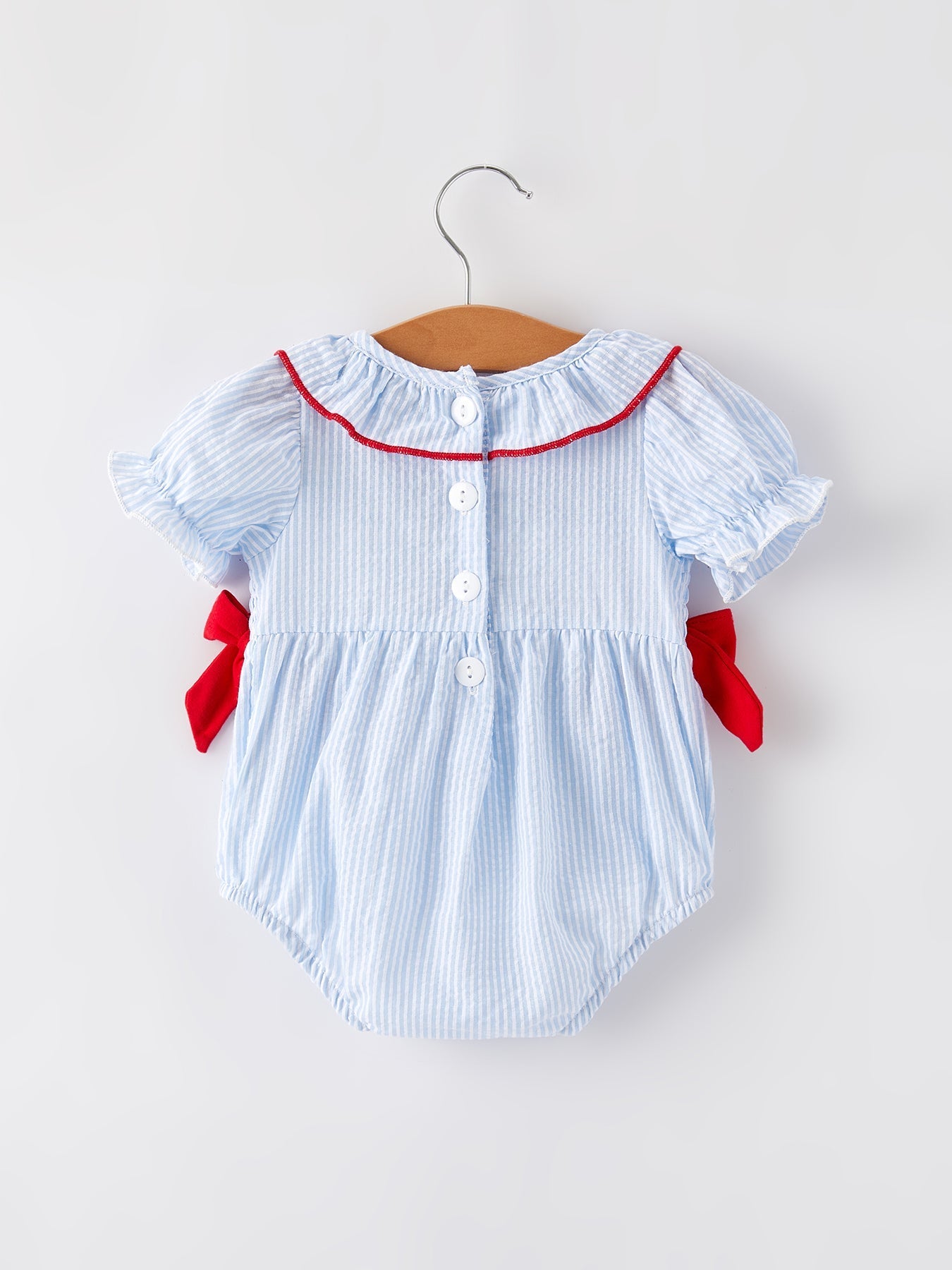 Rylee Faith Designs 4th of july Girls' Smocking Star Embroidered Romper