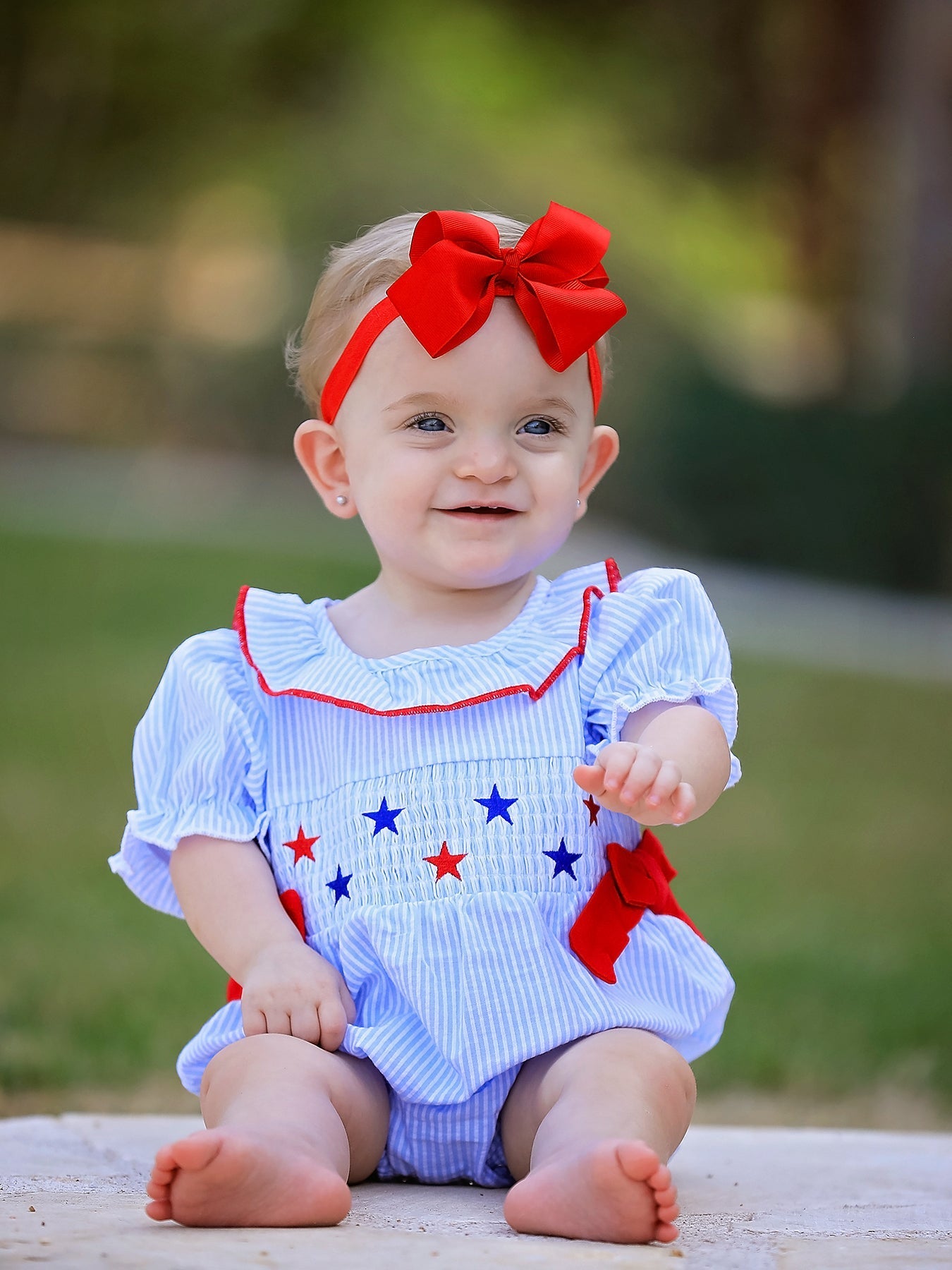 4th of july Girls' Smocking Star Embroidered Romper - Baby & Toddler Clothing, Sleeve, Skin, Red, Child | Everetts Place