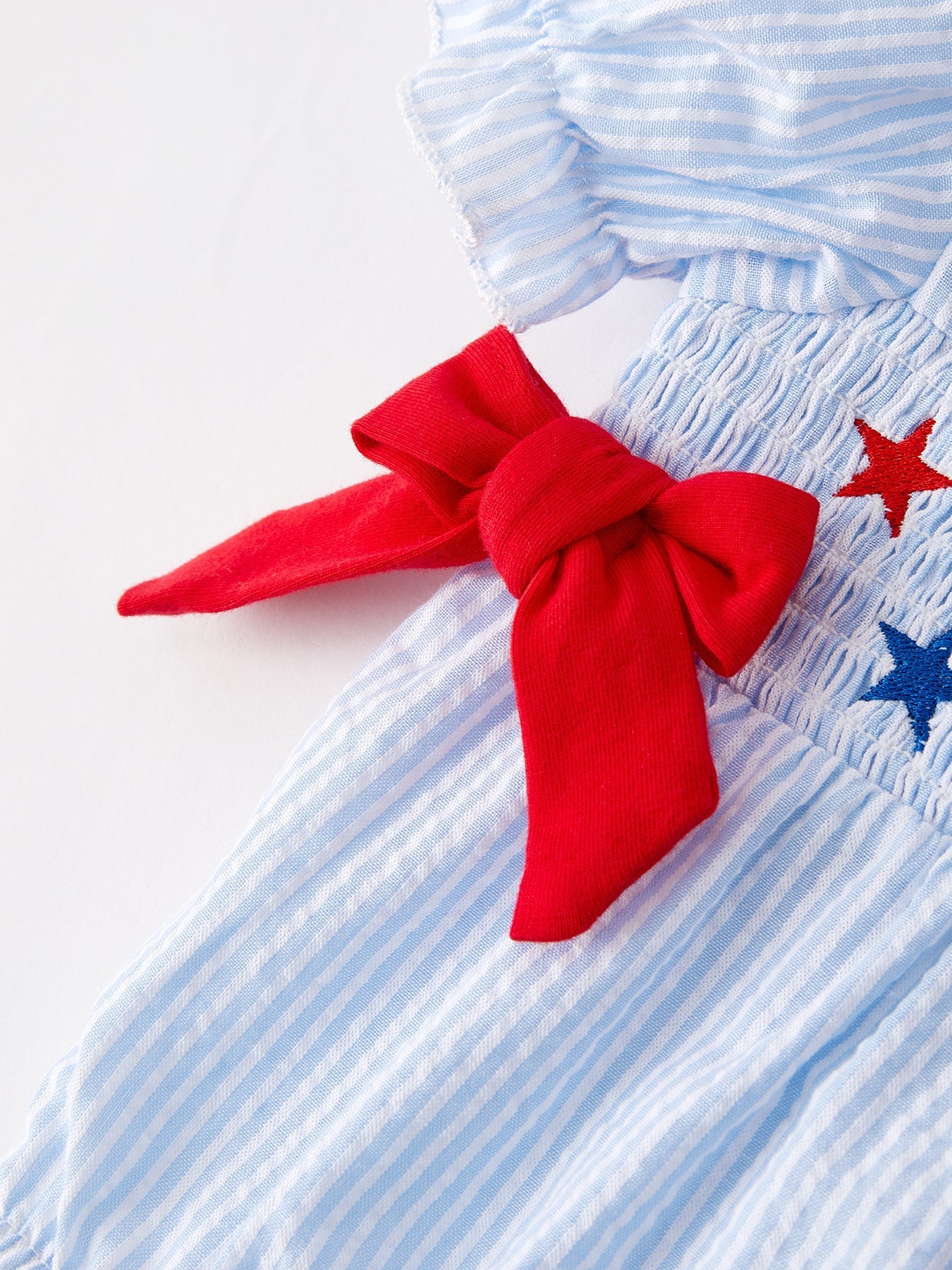 Rylee Faith Designs 4th of july Girls' Smocking Star Embroidered Romper